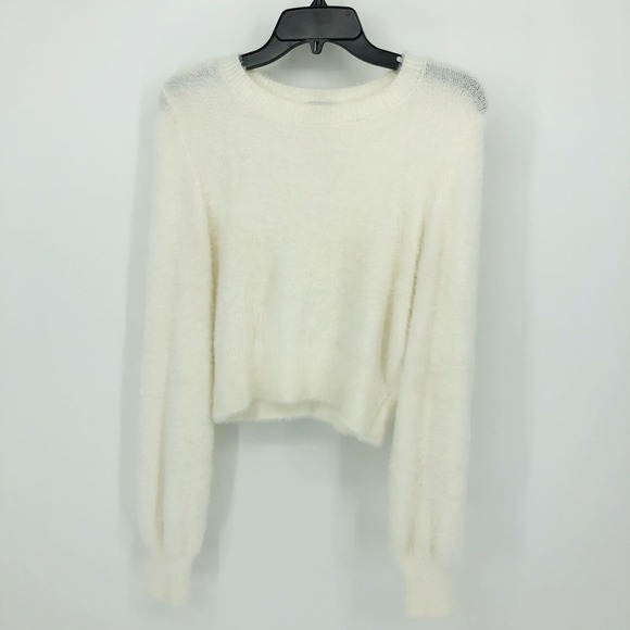 Sunday Best Women's Kitten Sweater Medium White Fuzzy Jersey Knit Crewneck - Picture 5 of 10